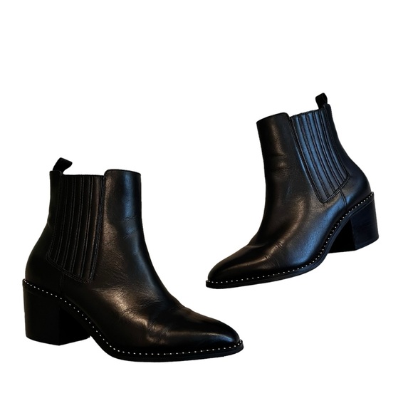 Deltan Shoes - Deltan Pippa Black Leather Studded Ankle Boots, Sz 7